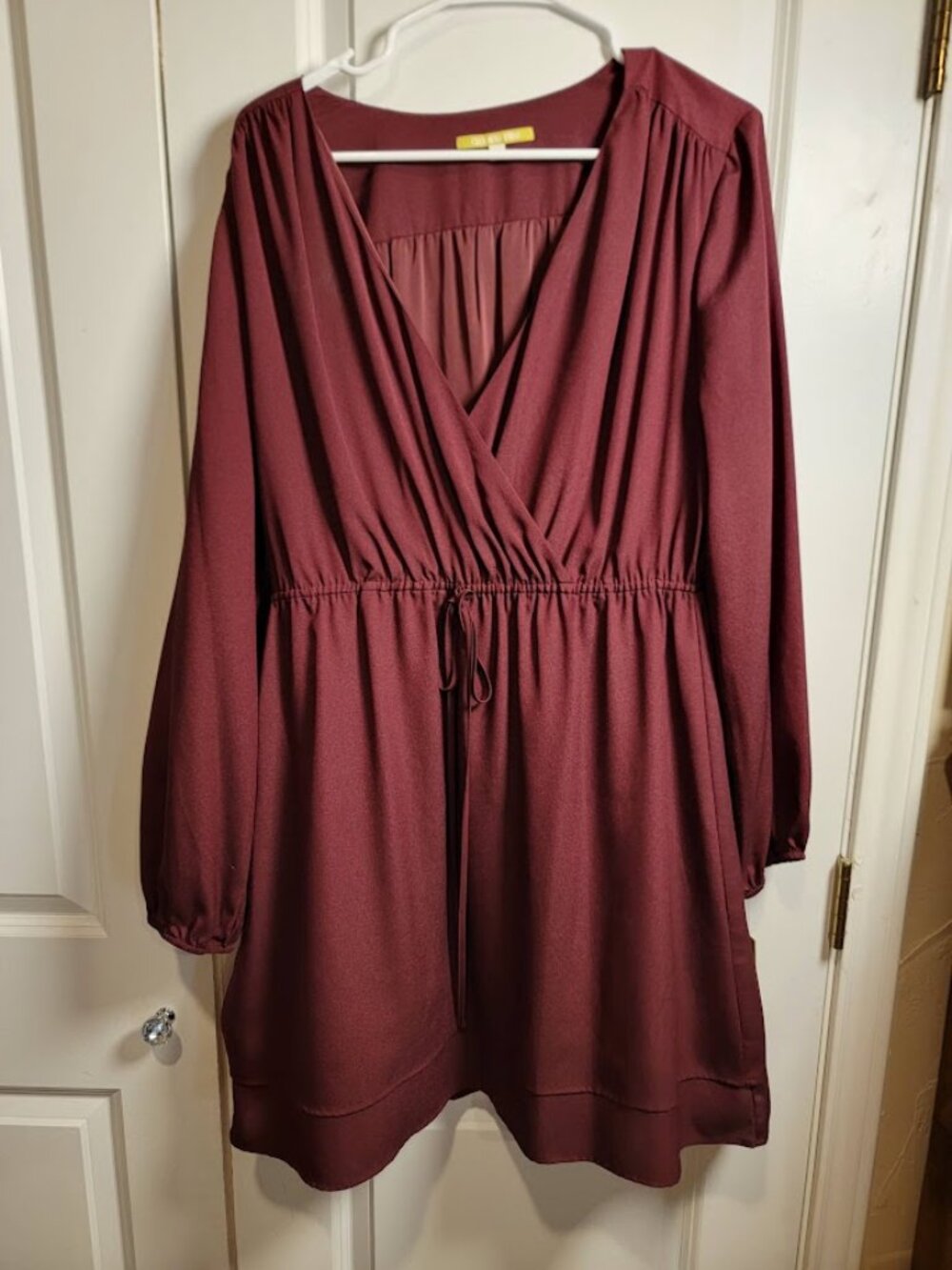 Gianni Bini Burgundy Wrap Front Long Sleeve Dress Size Large